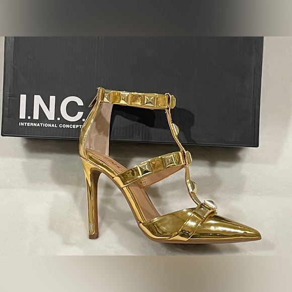 INC Syndia Gold Studded Ankle strap Pumps Sz 5 BNWB - Picture 5 of 6